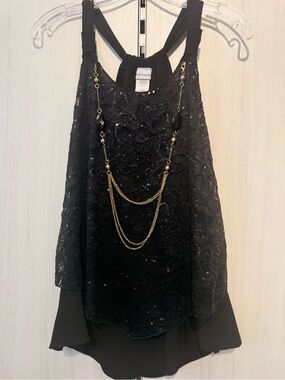 Black Sequin Lace Racerback Camisole by